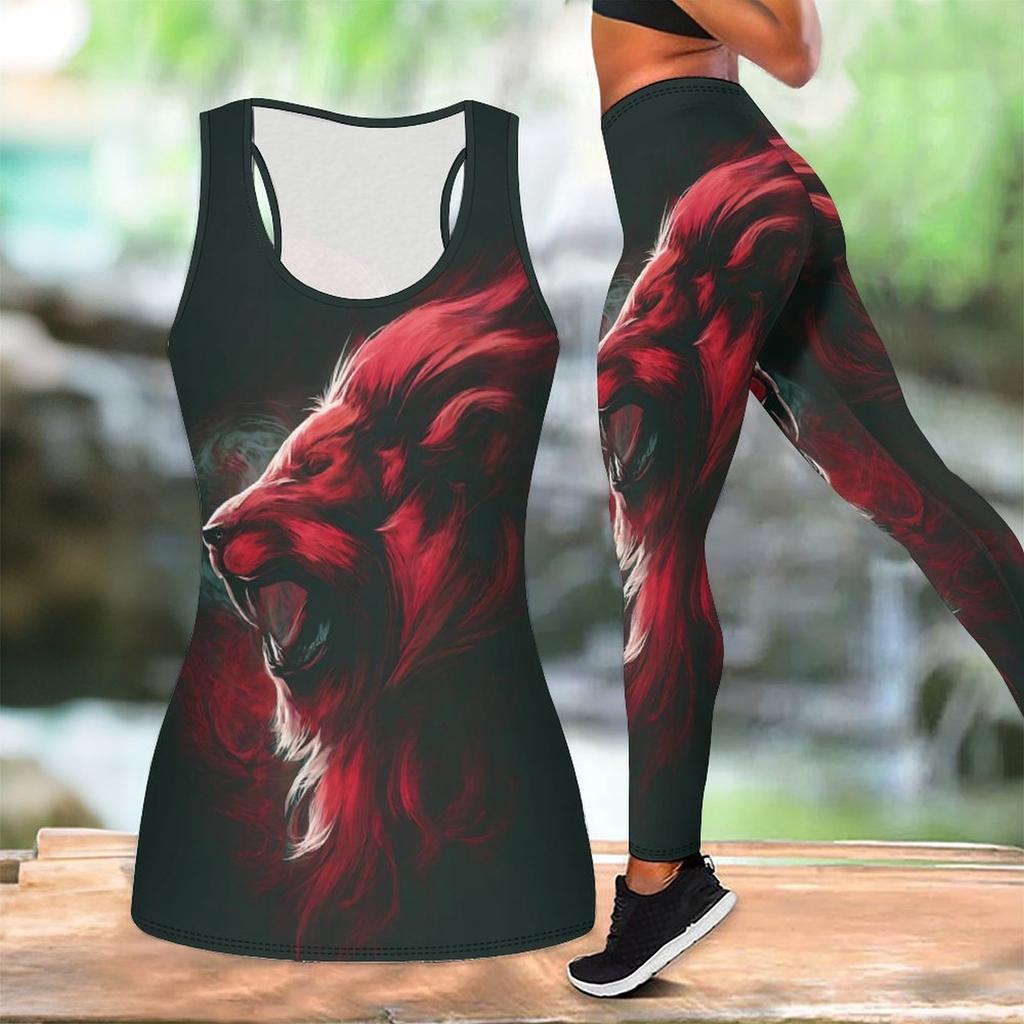 Wzór Lojalnych Zwierząt Strój do Jogi dla Kobiet Modne Legginsy Treningowe Fitness Sportowy Codzienny Zestaw do Jogi Sportowy Garnitur