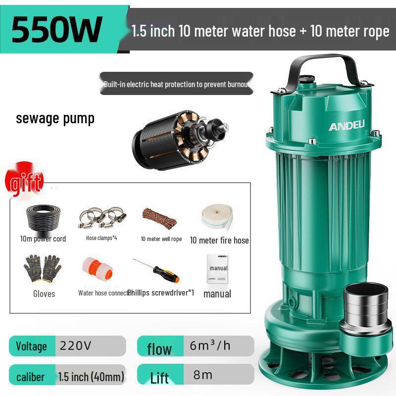 Submersible Sewage & Sludge Cutter Pump for Toilets & Cesspools - Ideal for Household & Agricultural Drainage and Irrigation