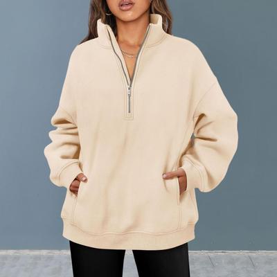 Damen Herbst Alltags Sweatshirt Halber Reißverschluss Tasche Einfarbig Langarm Stehkragen Halbhoch Warm Winddicht Winter Entspannte Passform Damen
