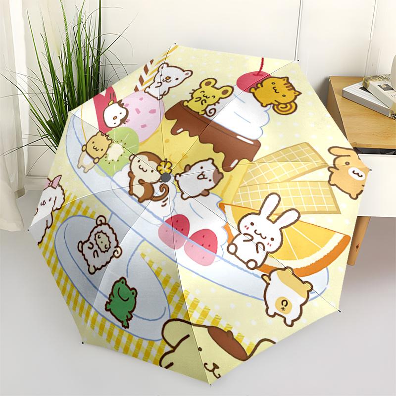 

1pc Sanrio Characters Ice Cream Sundae with Automatic Opening Umbrella - Portable Folding Design, 8-Bone Iron Frame Outdoor Umbrella, Festival Gift fo
