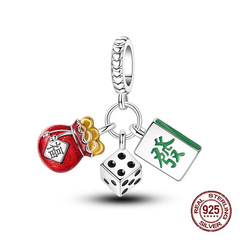 New Year'S Traditional Charms Beads Copper Fortune Cat Dragon Dangle Fit Bangle Bracelet Necklace Diy Jewelry