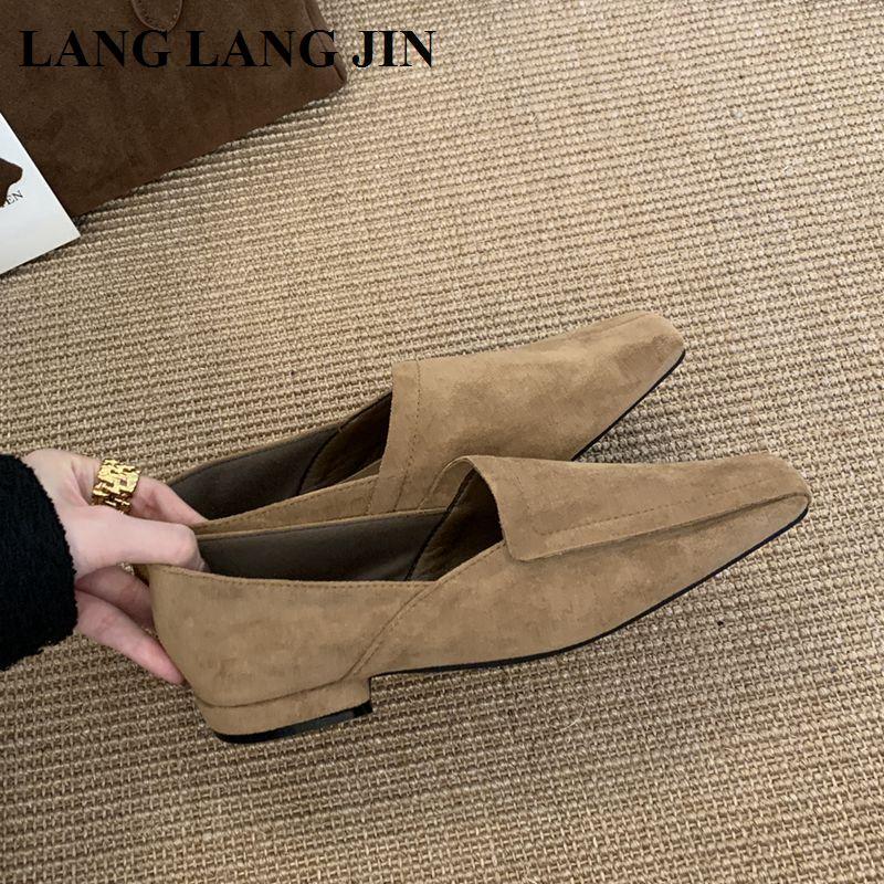 2025 New Fashion Square Toe Flats Ballet Shoes Woman Autumn Winter Footwear Slip On Causal Loafer Soft Moccasin Female Ballerina
