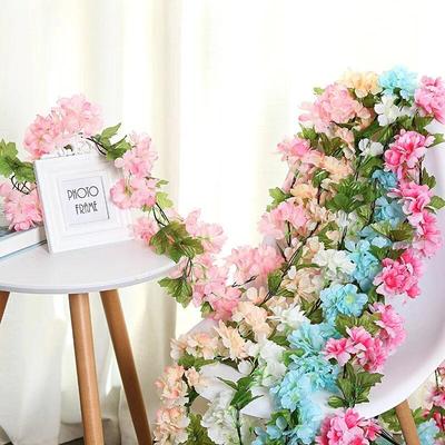 2.3m Fake Flower Rayon Cherry Blossom Flower Fake Ivy Vine Wreath Hanging Bud Vine String Flower Wedding Party Decoration