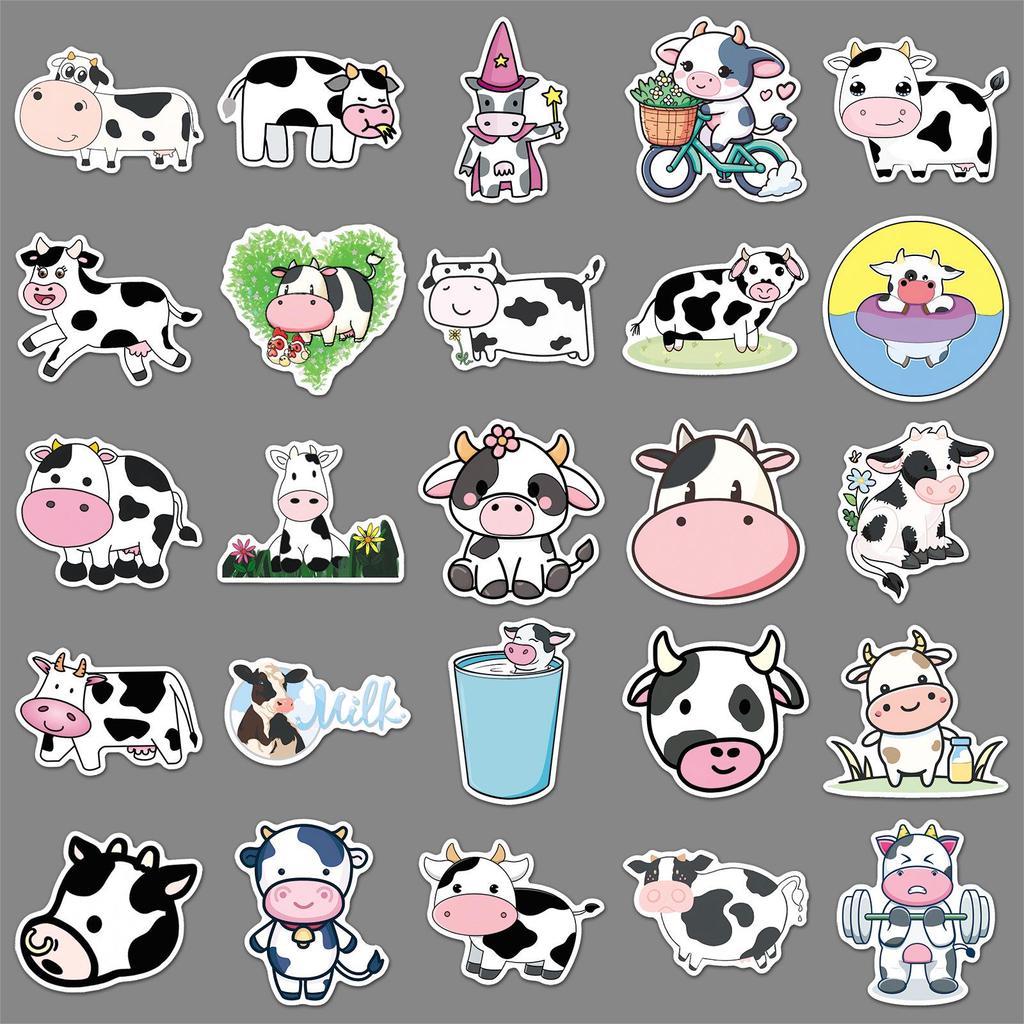 50PCS Cow Graffiti Stickers: Cute Cartoon Animal Decorations for Phone Cases, Water Bottles, and Notebooks.
