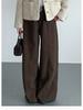 Miu-Style High-Waisted Pleated A-Line Mid-Length Wool Blend Skirt - Women's Versatile Solid Color Slimming Design