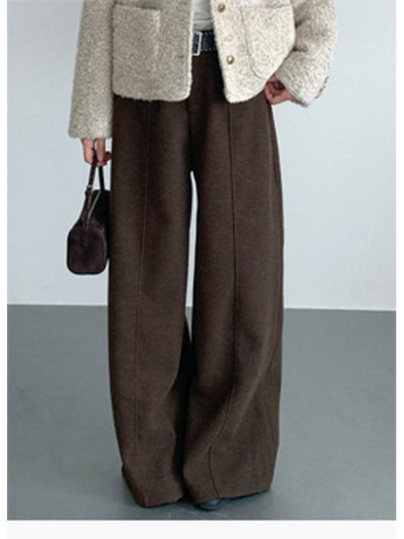 Miu-Style High-Waisted Pleated A-Line Mid-Length Wool Blend Skirt - Women's Versatile Solid Color Slimming Design