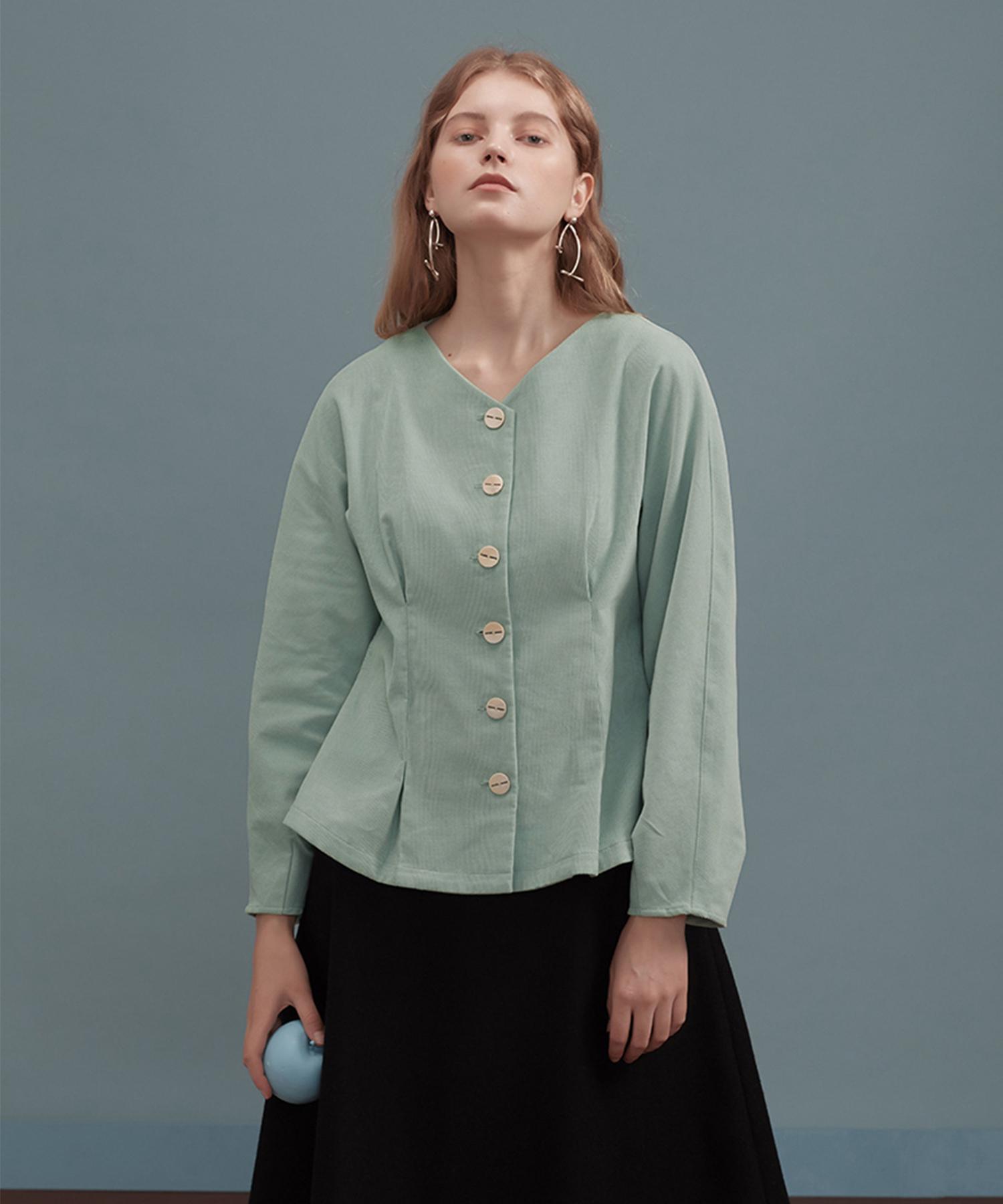 I Jeno Ri Mint Corduroy V-Neck Blouse Mint/M
