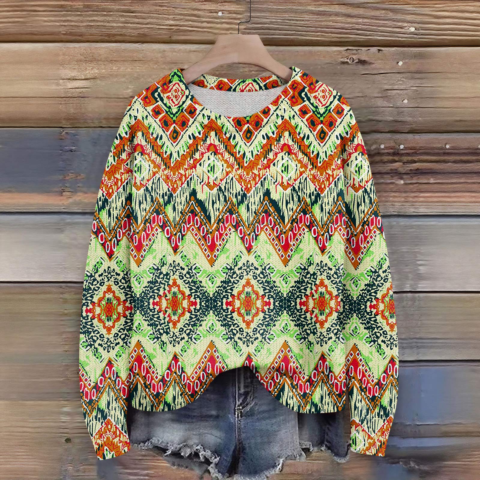 

Пуловеры с длинным рукавом для женщин, с круглым вырезом, повседневные, милые, с принтом, вязаные, оверсайз S зелёный