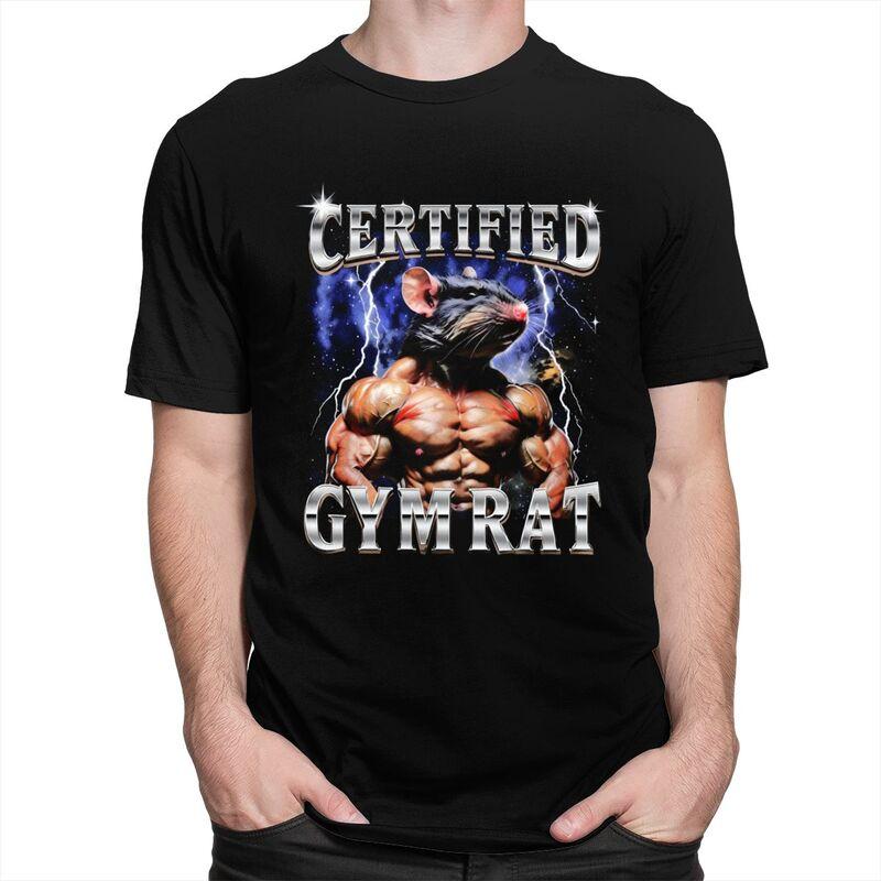 Mens Certified Gym Rat Funny Meme T Shirts Round Neck Short Sleeve 100 Cotton TShirt Casual Loose Oversized Streetwear Clothes