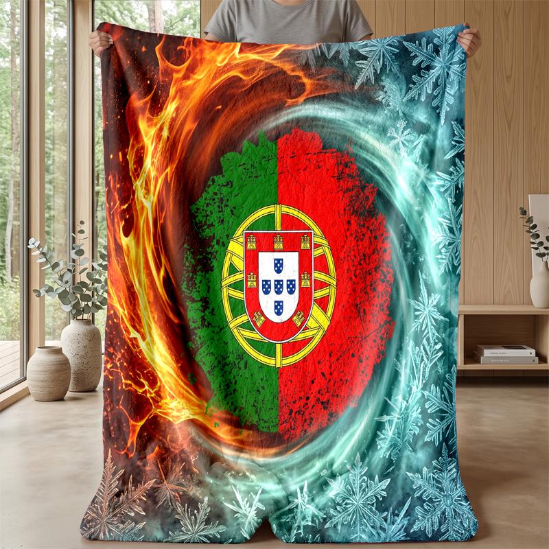 Portugal Football Printed Flannel Blanket Skin Friendly Warm Decorative Throw for Indoor Couch Bed Daily Use