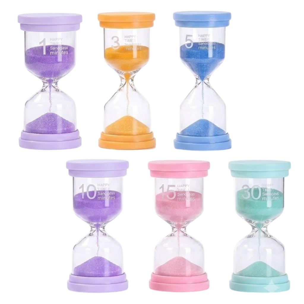 Hourglass Set of 6 (1 minute, 3 minutes, 5 minutes, 10 minutes, 15 minutes, 30 minutes) - Perfect for Kids' Time Management, Studying, and Daily