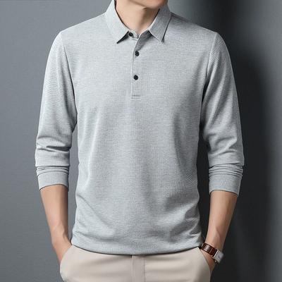 Herren Einfarbig Langärmlig Waffel-Poloshirt Langarm-T-Shirt Poloshirt Herren