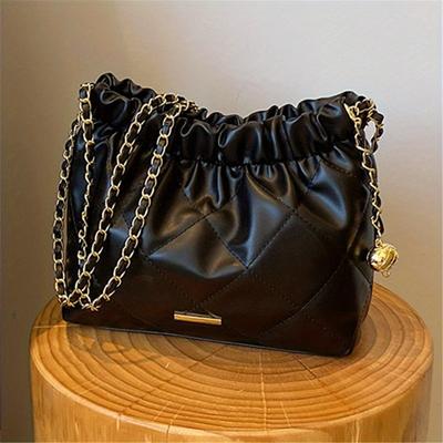 Borsa da donna chic trapuntata con filo ricamato in PU, borsa a tracolla alla moda con catena, borsa a tracolla elegante perfetta per l'uso quotidiano