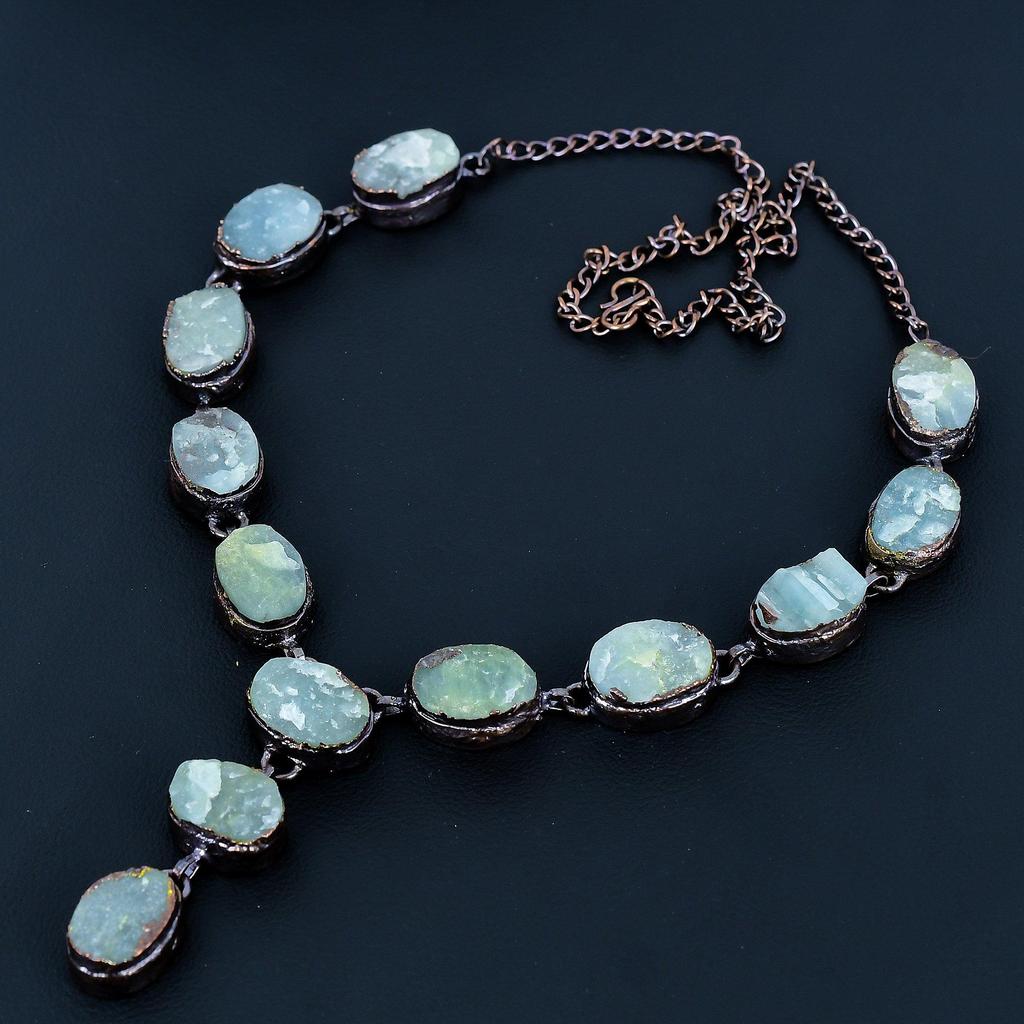 Aquamarine Necklace Handmade Jewelry, Copper Electroformed Necklace Designer Gemstone Jewelry Adjustable Chain Necklace