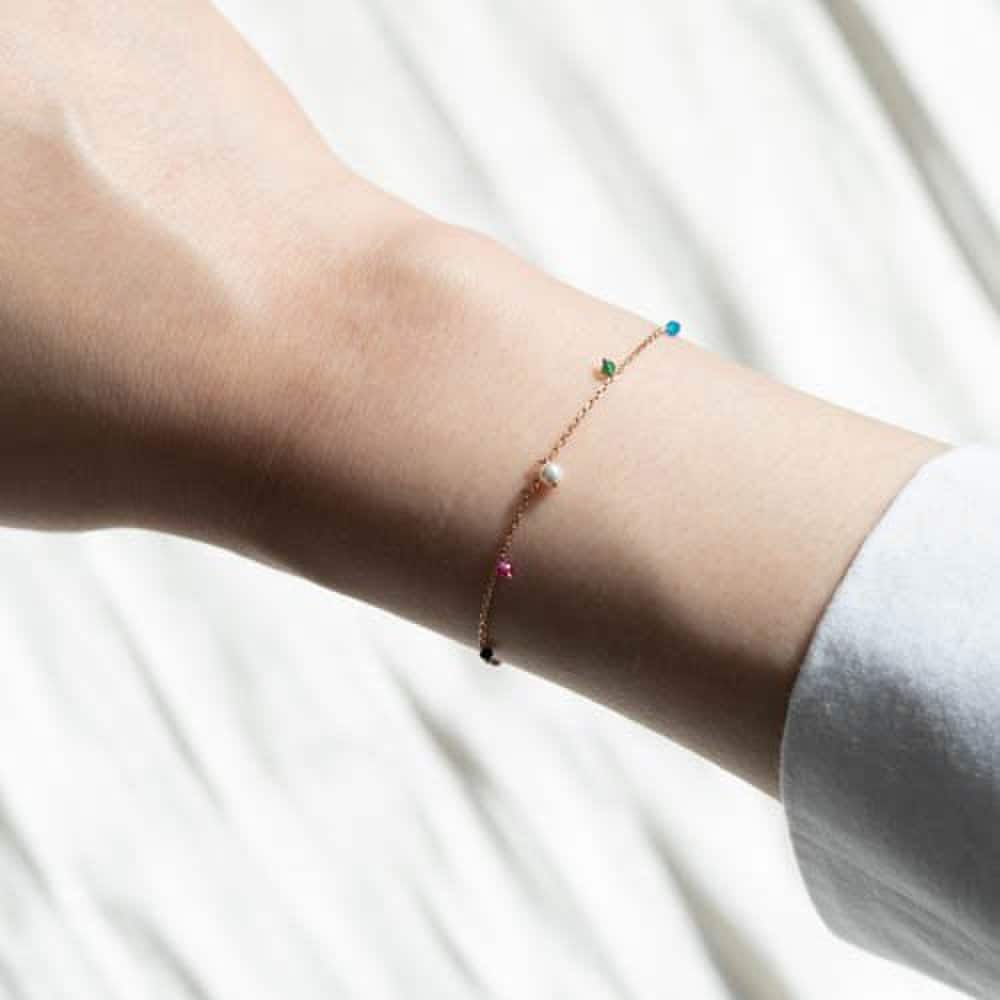 925 Silver Cubic Zirconia Thin Chain Silver Bracelet with Pearl