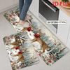 Festive Winter Woodland Deer Rug Carpet Mat Polyester Throw Rug for Christmas Holiday Home Decor Rustic Cabin Living Room Entryw