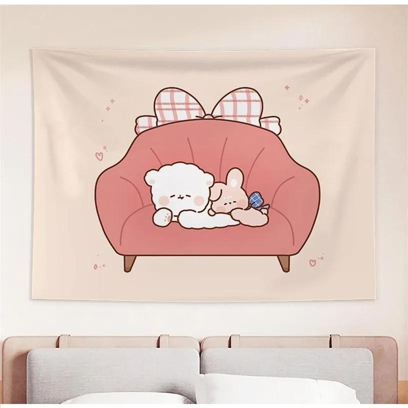 Cute Bear Cartoon Hanging Cloth Office Living Room Tapestry Home Wall Decoration Tapestry