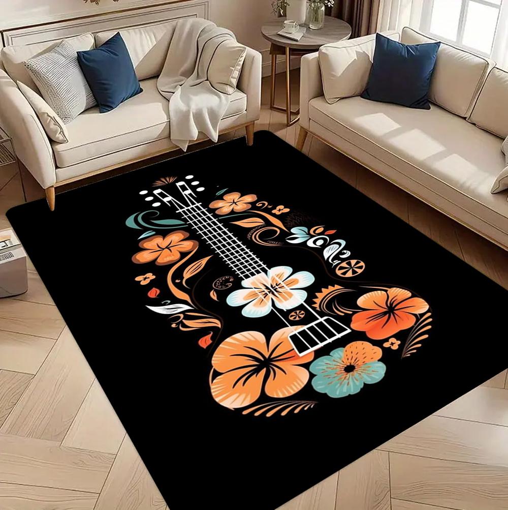 Living Room Rug Vintage Rock Guitar Art  Carpet Non-Slip Easy Clean Vibrant Nostalgic Decor Area Home Decor Mat