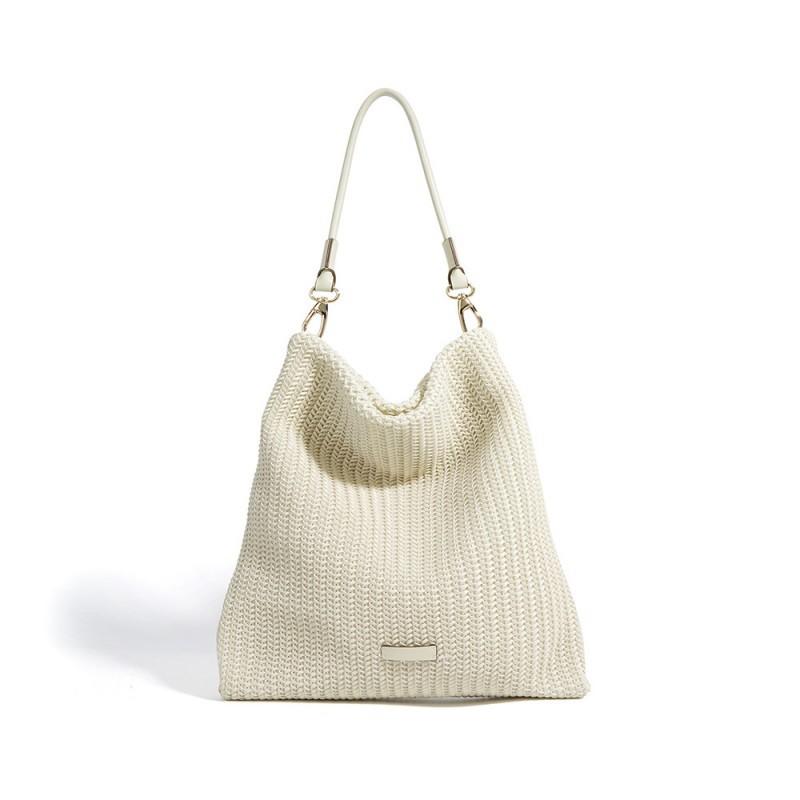 

High End Woven Tote Bag Large Capacity Women s Simple PU Handbag Trendy Versatile Work Shoulder Women 37x4x37cm бежевый