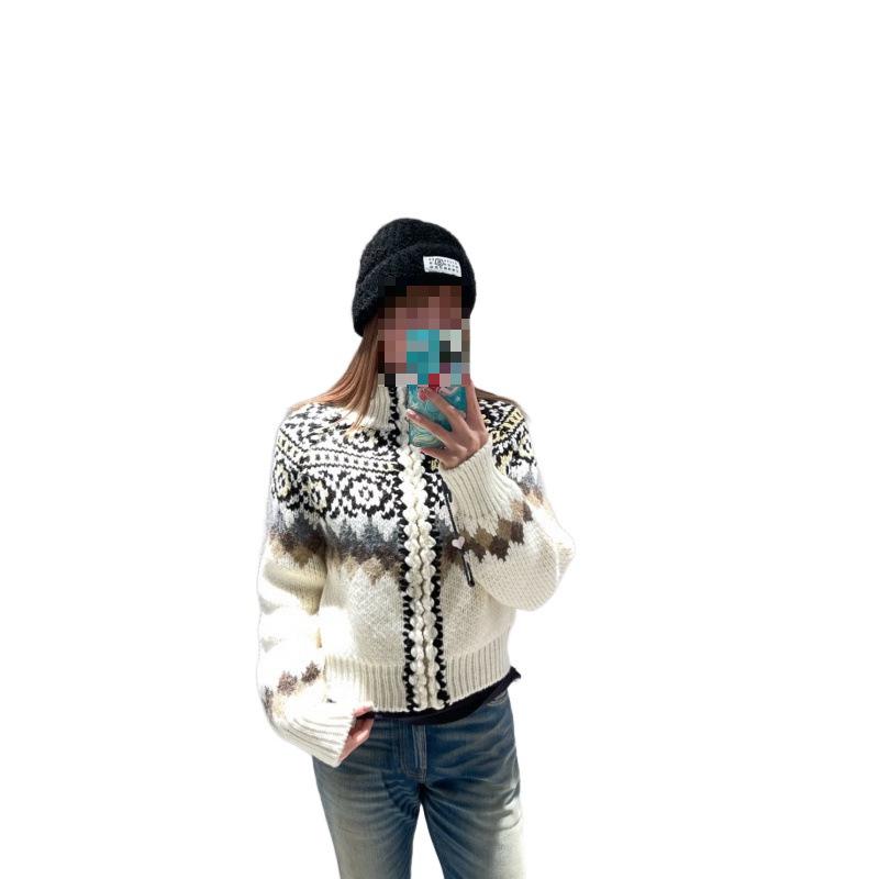 Trendy European-Style High-Quality Jacquard Zipper Knit Cardigan for Winter/Autumn