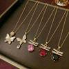 Rhinestone Bow Pendant Necklace - Women's Light Luxury Titanium Steel Clavicle Chain