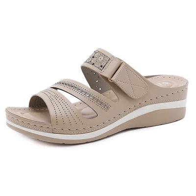 Sandalen für Damen Sommer Metallschnalle Sandalen Mode Peep Toe Keilabsatz Lässig Dicke Sohle Leicht Komfort Strand Pantoletten