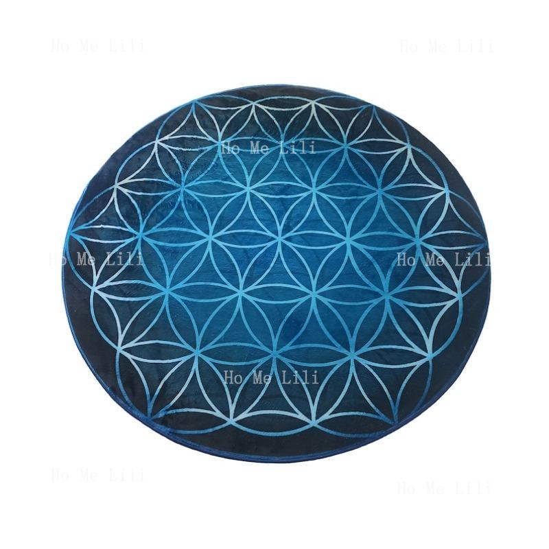 Vibrant Sacred Geometry Printed Round Flower Of Life Circle Carpet Machine Washable Rug