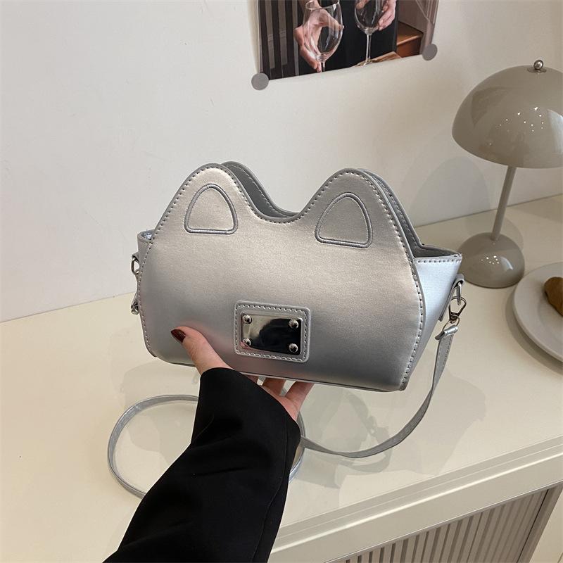 

Кошачьи ушки продвинутая текстура новая наплечная сумка женская милая студенческая для покупок класс универсальная модная легкая роскошная сумка-мессенджер серебряный