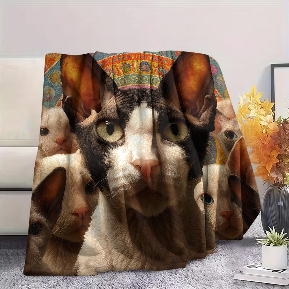 1PC Sphynx Cat Print Flannel Blanket, High Quality Comfortable for All Seasons, Home Decor, Warmth and Comfort, Perfect for Christmas Gifts
