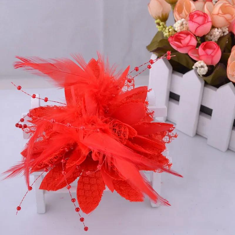 Women's Fashion Flower Feather Bead Corsage Hair Clip Bridal Hairband Brooch Pin Brida Barrettes Hair Mesh Accessories Jewelry