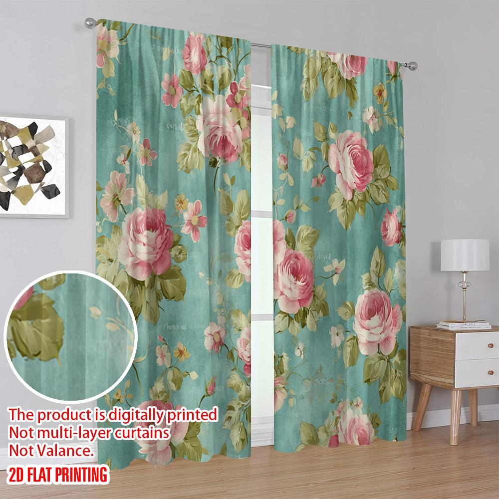 2 Stück, 2D-Flachdruck Vorhänge Rollos Blumige Eleganz(1) Strapazierfähiger 100% Polyesterstoff (ohne Stange) Innendekoration