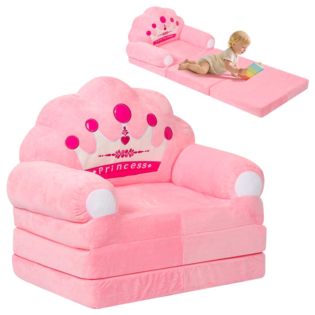 2 In 1 Foldable Kids Sofa Bed Baby Seat Chair Foam Filled Toddler Sleeping Couch Reading Armchair for Reading Relaxing Nursery