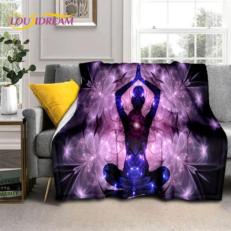 3D Jóga Meditace Duha 7 Čaker HD Měkká Flanelová Přikrývka pro Postele Ložnici Pohovku Piknik, Přehoz pro Venkovní Volný Čas Dárek
