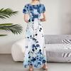 Women's Casual Fashion Print Long Dresses V-Neck Short Sleeve Dresses