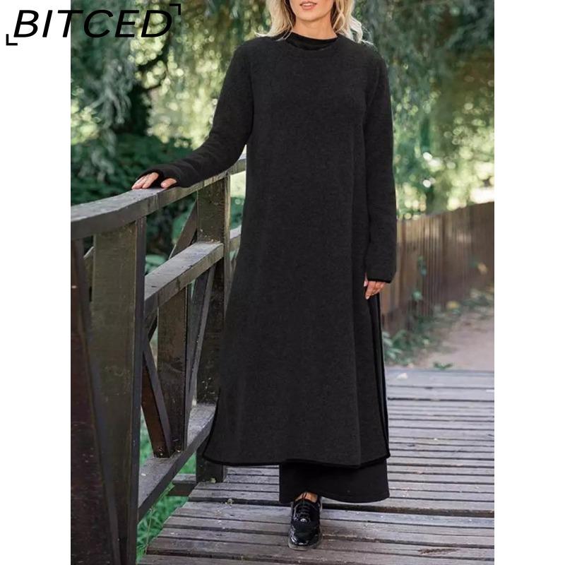 

BITCED Женская мода весна осень однотонный принт короткий рукав длинный рукав высокая талия повседневные платья XXXXXL чёрный