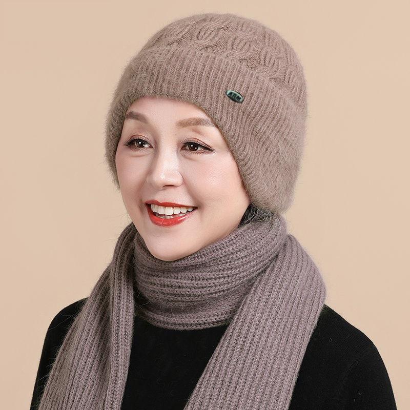 Warm Knitted Hat and Scarf Set for Middle-Aged and Elderly Women – Perfect for Autumn and Winter