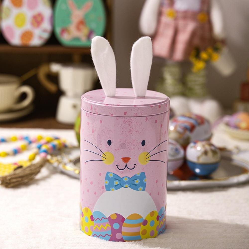 Iron Easter Bunny Tin Box Cute Storage Gift Box Creative Iron Bucket Ornament  Happy Easter Decor