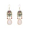 Retro National Trend Cloisonné Enamel Earrings with Southern Red Agate and White Jade for Hanfu Costumes