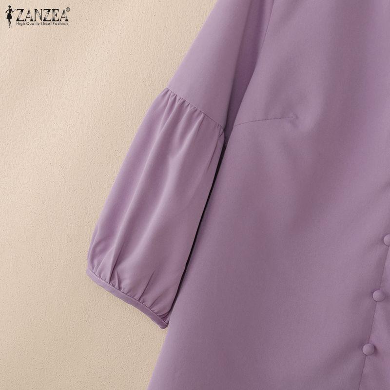 ZANZEA Women Casual V-Neck Solid Color 3/4 Sleeve Loose Blouse