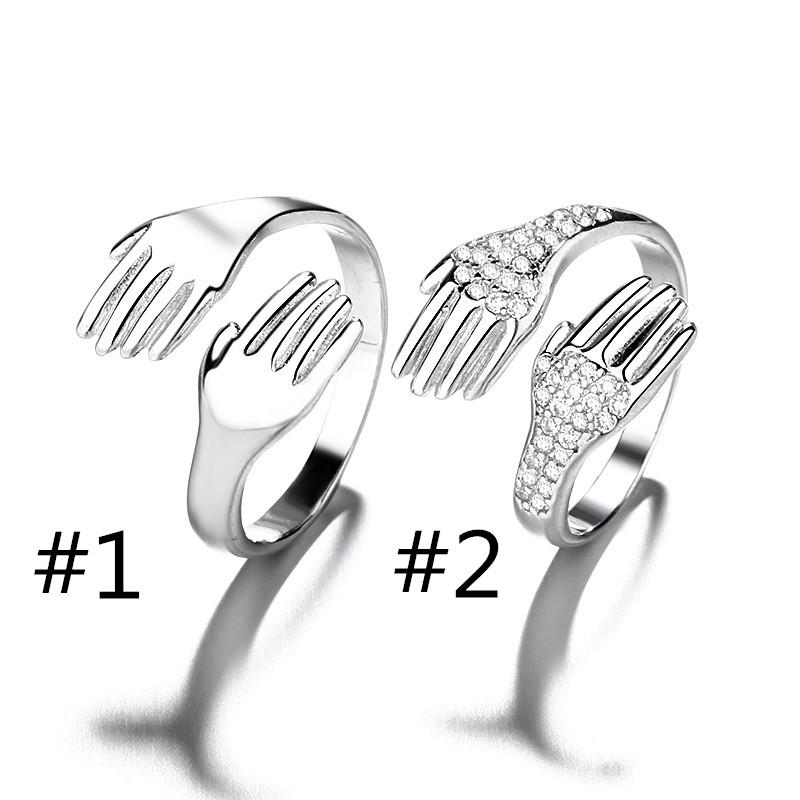 Men And Women Palms Love Embrace Diamond Zircon Couples Open Adjustable Ring Wedding Valentine 'S Day Gift 