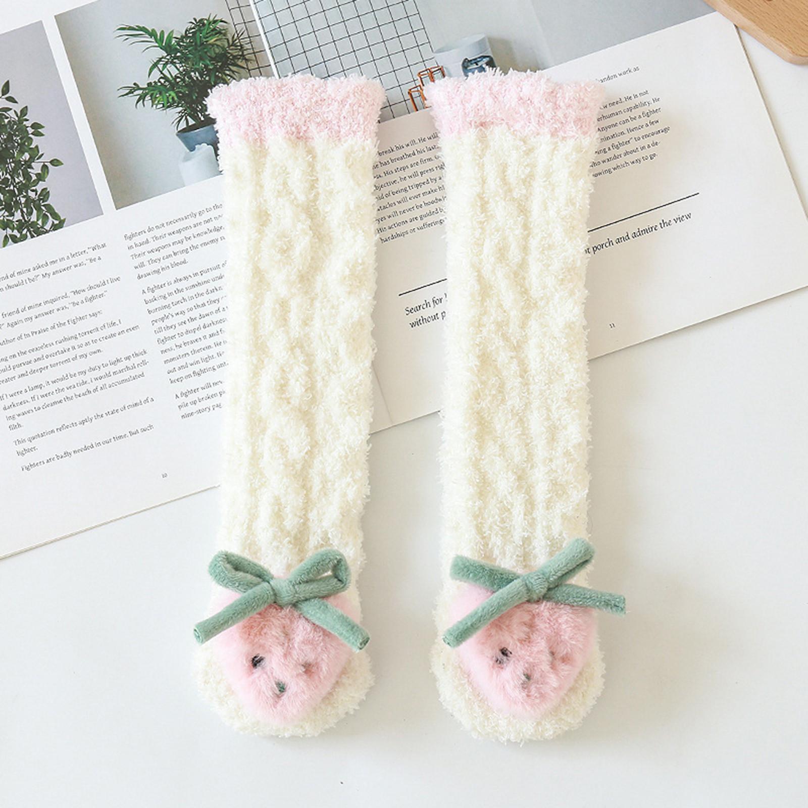 

Toddler Sock Newborn Long Socks Kids Winter Thicker Coral Fleece Soft Socks Baby Girl Infant Cartoon Stretchy Sock 0-1 Year One Size