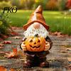 Weather Resistant Gnome Decor Halloween Garden Statue, Faceless Holding Pumpkin Sculpture, Stable Sculpture Waterproof Resin Statue for Porch