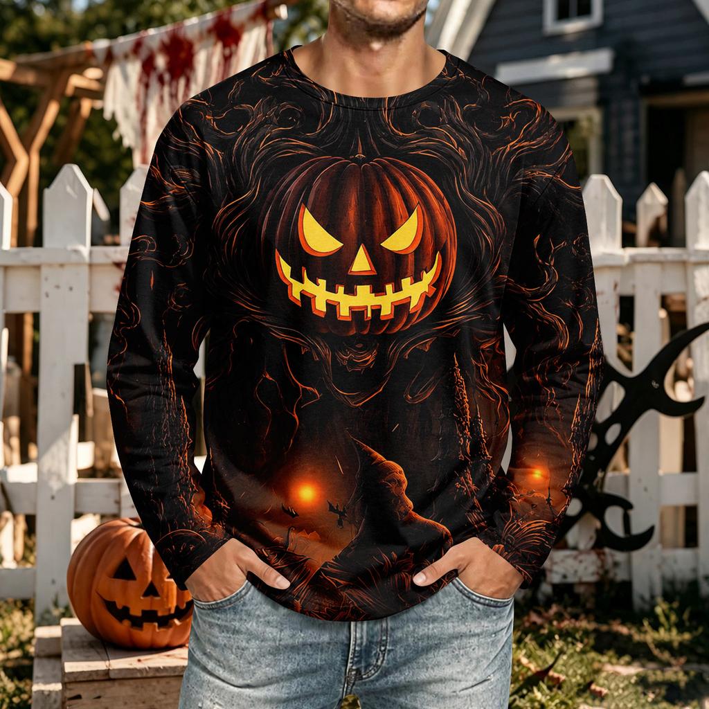Men's Halloween Long Sleeve Neck T-Shirt Casual Comfortable