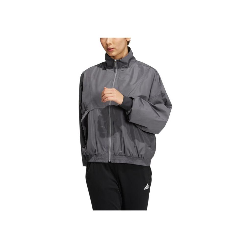 Adidas Solid Color Zip-Up Stand Collar Jacket Women Outerwear Grey HZ7039