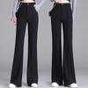 Black Flared High-Waist Women's Pants for Winter & Autumn - Slimming, Elastic, Versatile, Casual Micro Flare Pants