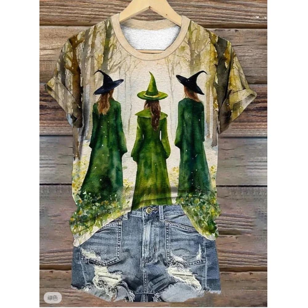 Fashion Women Halloween Pattern Print T Shirt Funny Casual O-neck Short Sleeves T-shirt Summer Female Tee Shirt