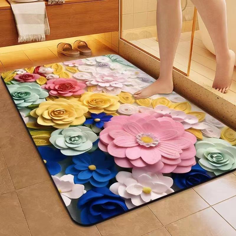 Three Dimensional Flower Floor Mat Bathroom Diatom Mud Anti Slip  Dirt Resistant and Quick Drying Floor Mat Household Water Absorption Carpet