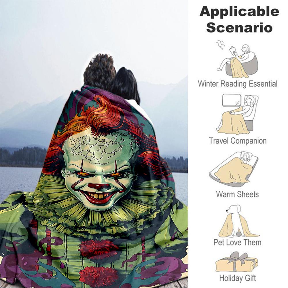 1PC Clown Horror IT Outdoor Flannel Throw Blanket - HD Printed Lightweight Soft Warm All-Season Blanket for Sofa, Bed, Travel - Machine Washable106