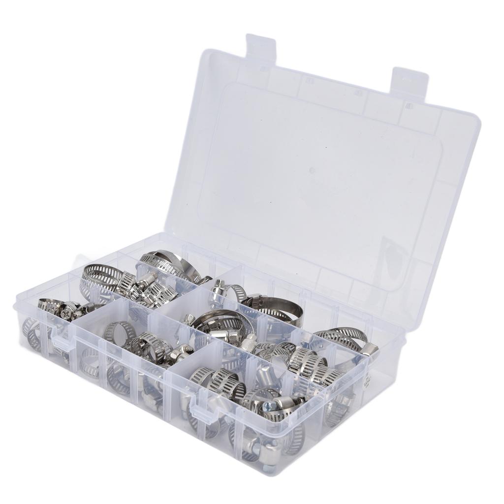 60Pcs Hose Clamp Stainless Steel Adjustable American Type Industrial Tube Clips Set FS090001