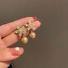 Silver Needle Diamond Pearl Flower Earrings Retro Court Temperament Versatile Earrings Light Luxury Premium Earrings